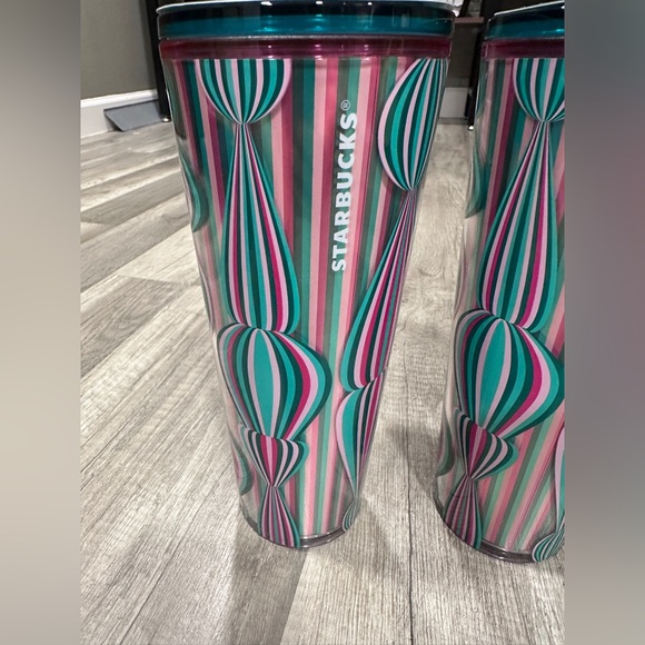 3 brand New Starbucks Holiday Pink Ornament Venti Cold Cup Tumbler 24oz - Picture 2 of 5